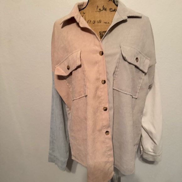 Long sleeve corduroy color block button down top large - Picture 1 of 11